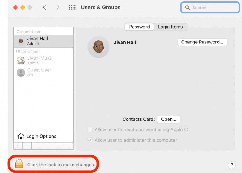 Change Mac Password Step 4 - Click on Lock
