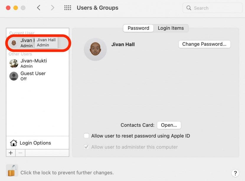 Change Mac Password Step 6 - Choose User profile