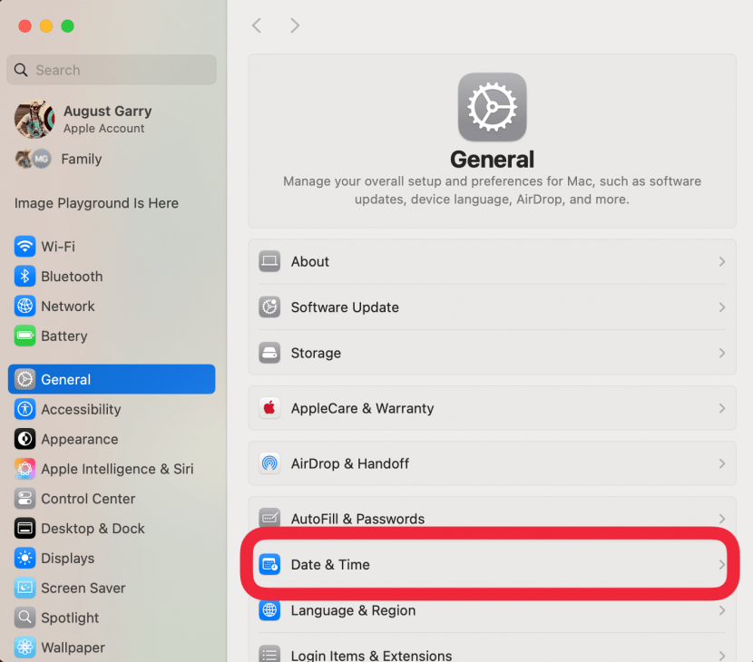 click general then date and time