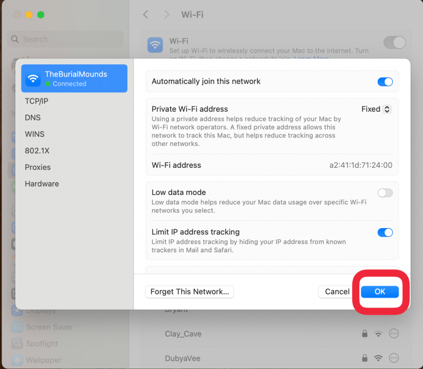 click ok after checking wifi settings