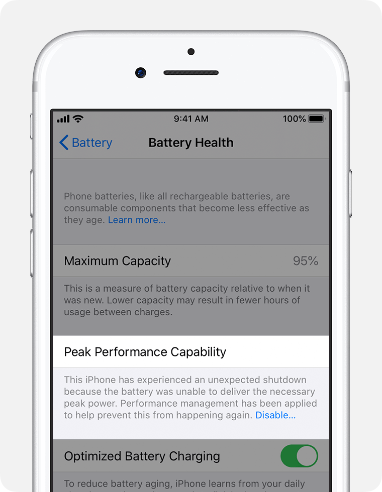 disable peak performance capability iphone