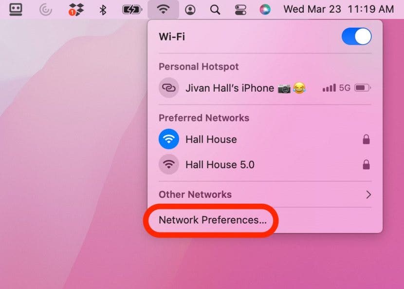 Forget Wi-Fi Network step 2 - Network Preferences
