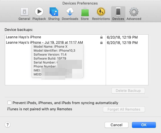 find iphone serial number with itunes