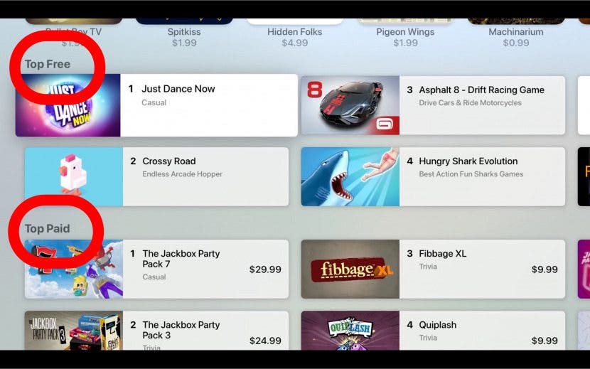 top free and top paid apple tv apps