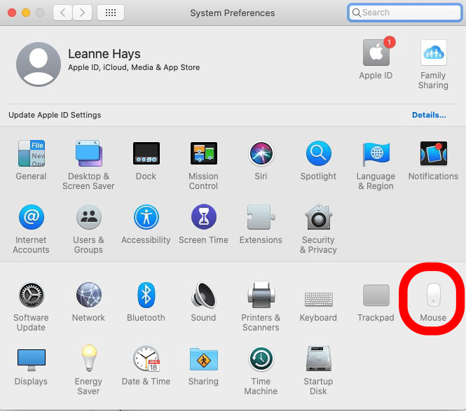 click mouse in system preferences