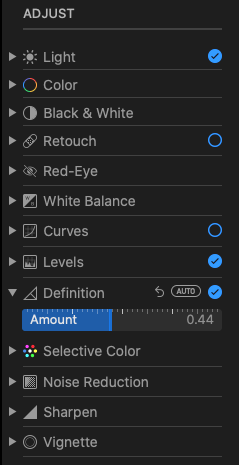 how to adjust definition in photos app
