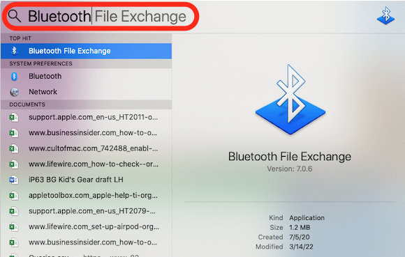 enter bluetooth in the search bar 