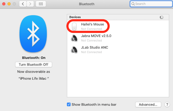 click to connect the wireless bluetooth mouse