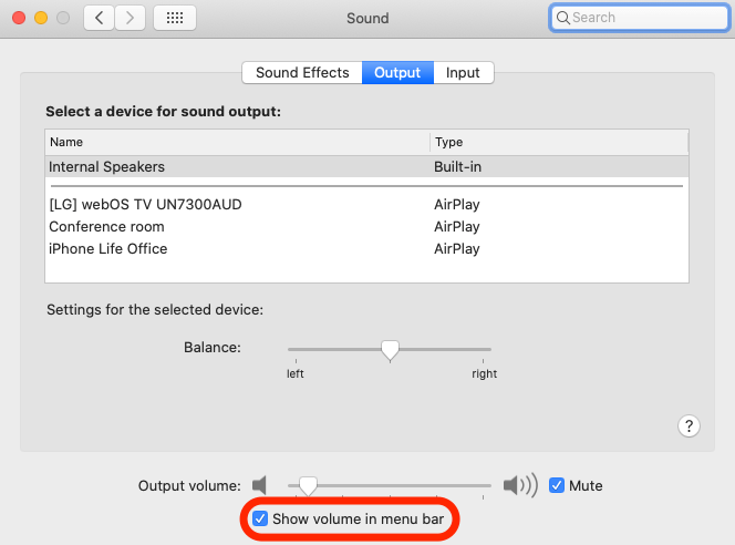 show volume on mac in settings