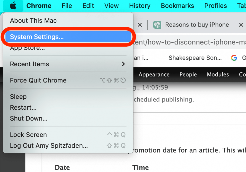 system settings unlink iphone from macbook