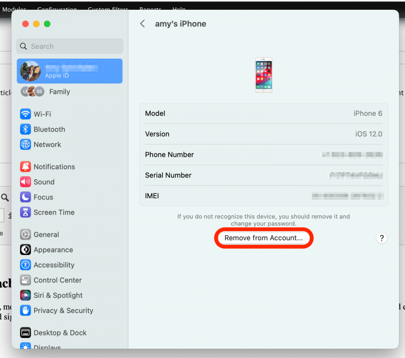 remove from account how do i disconnect my iphone from my mac