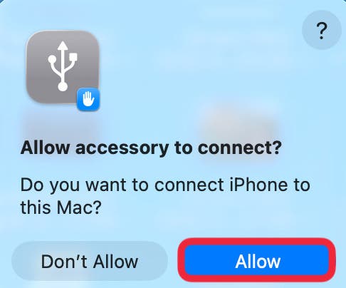 tap allow to allow iphone to connect to mac