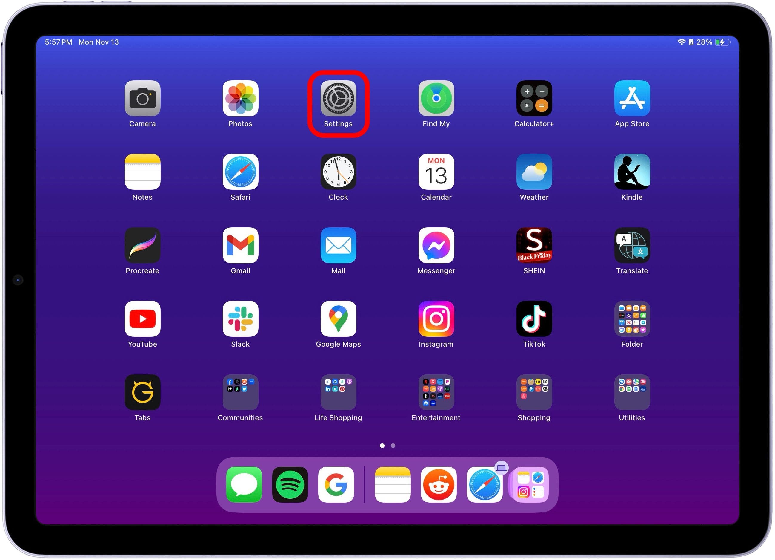 open the settings app on your ipad