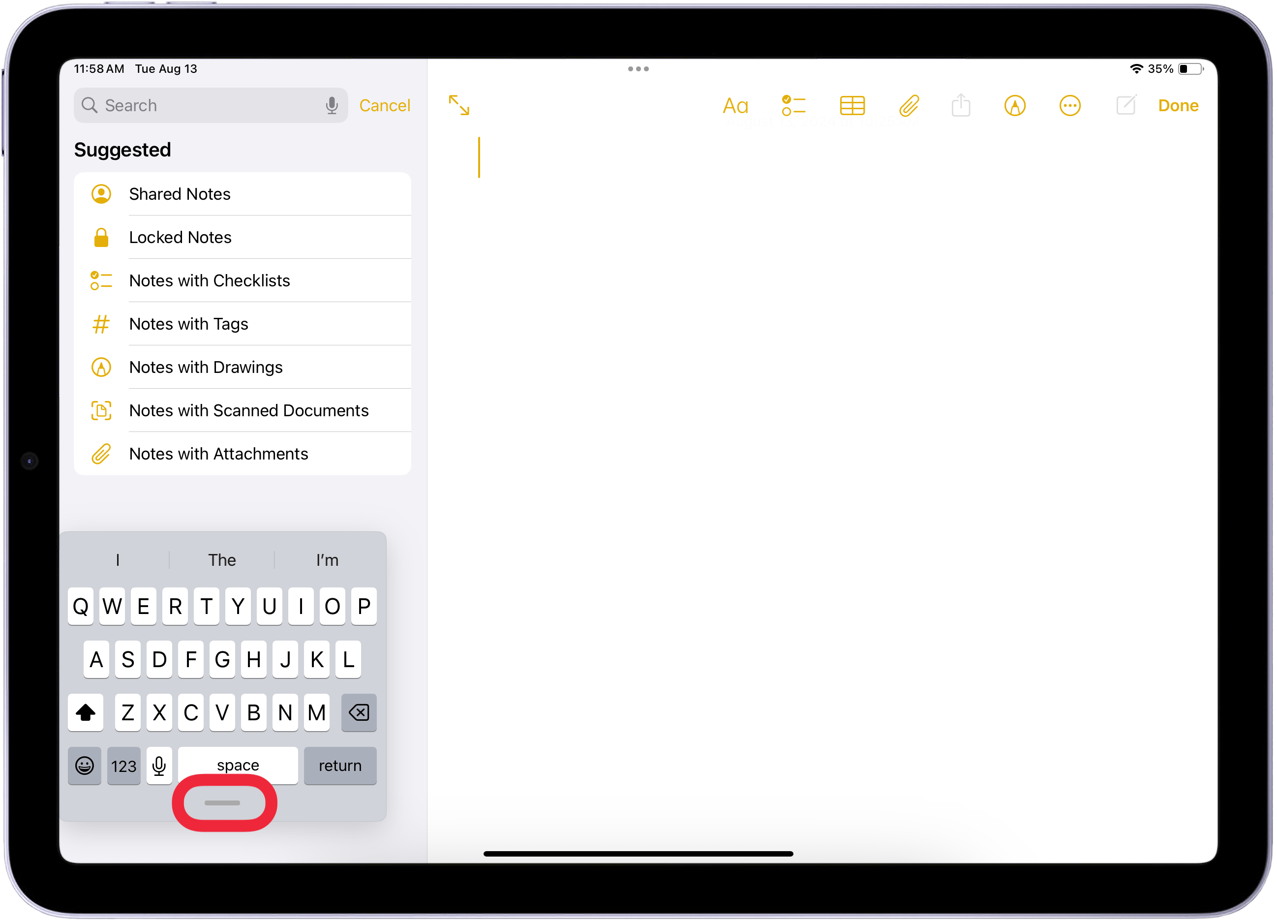 move the ipad floating keyboard by touching and dragging the gray bar