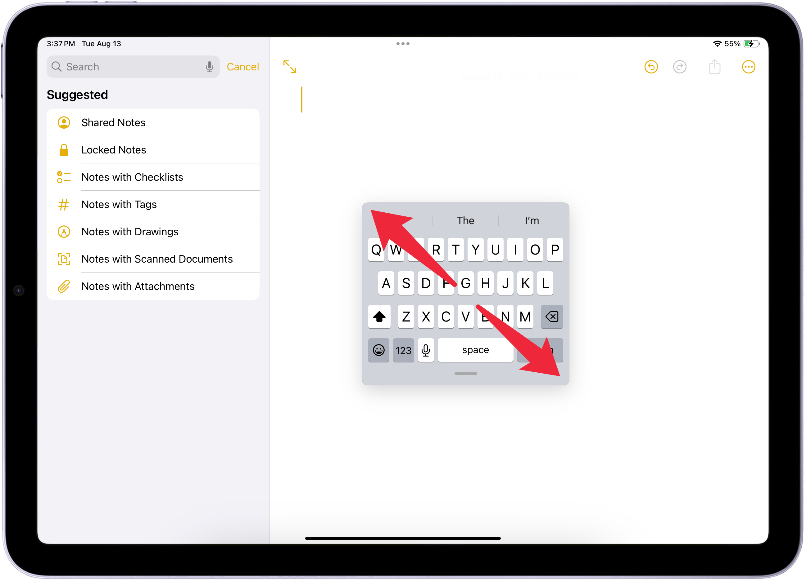 reverse pinch to turn off ipad floating keyboard