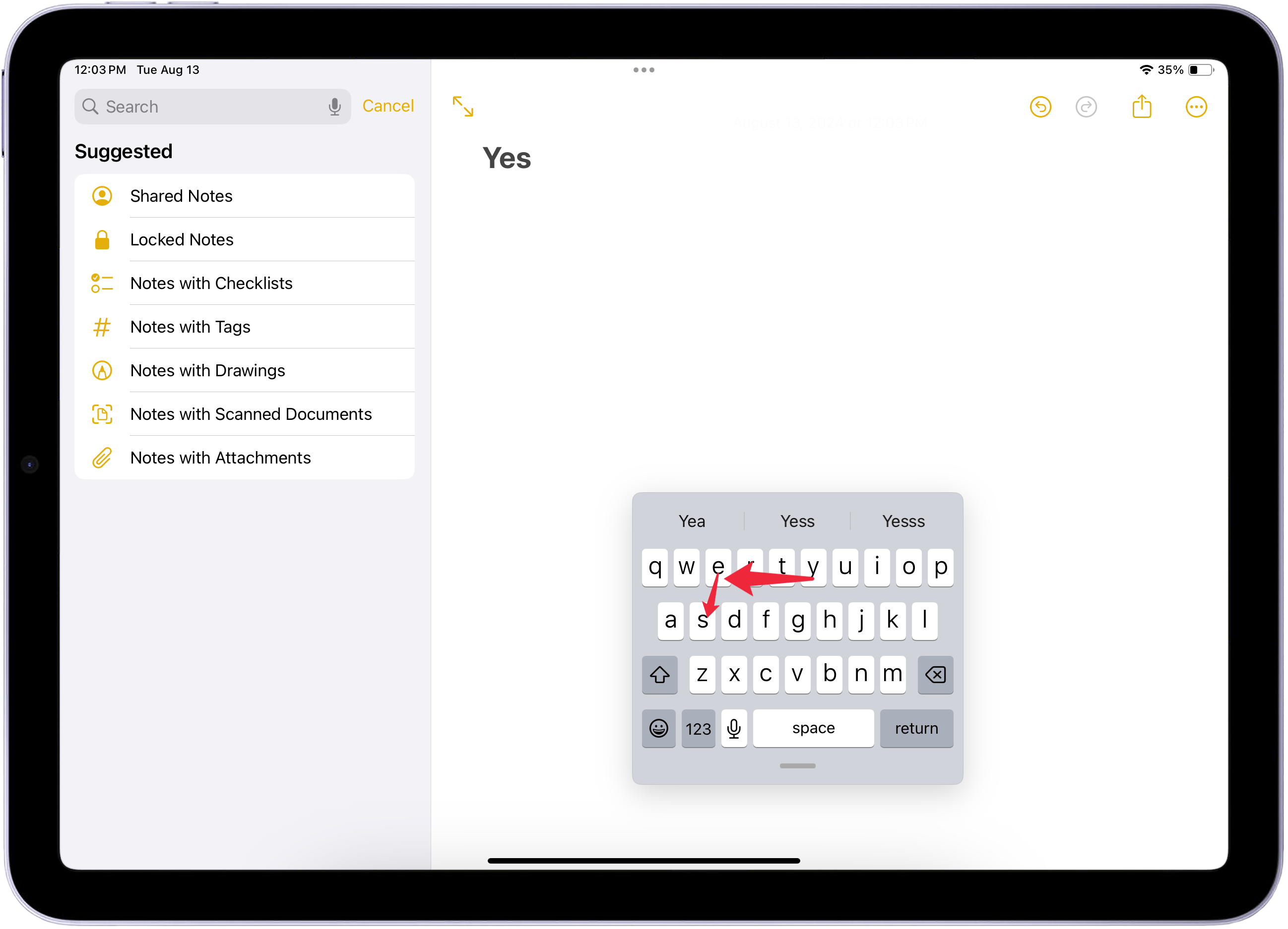 slide from letter to letter on ipad floating keyboard