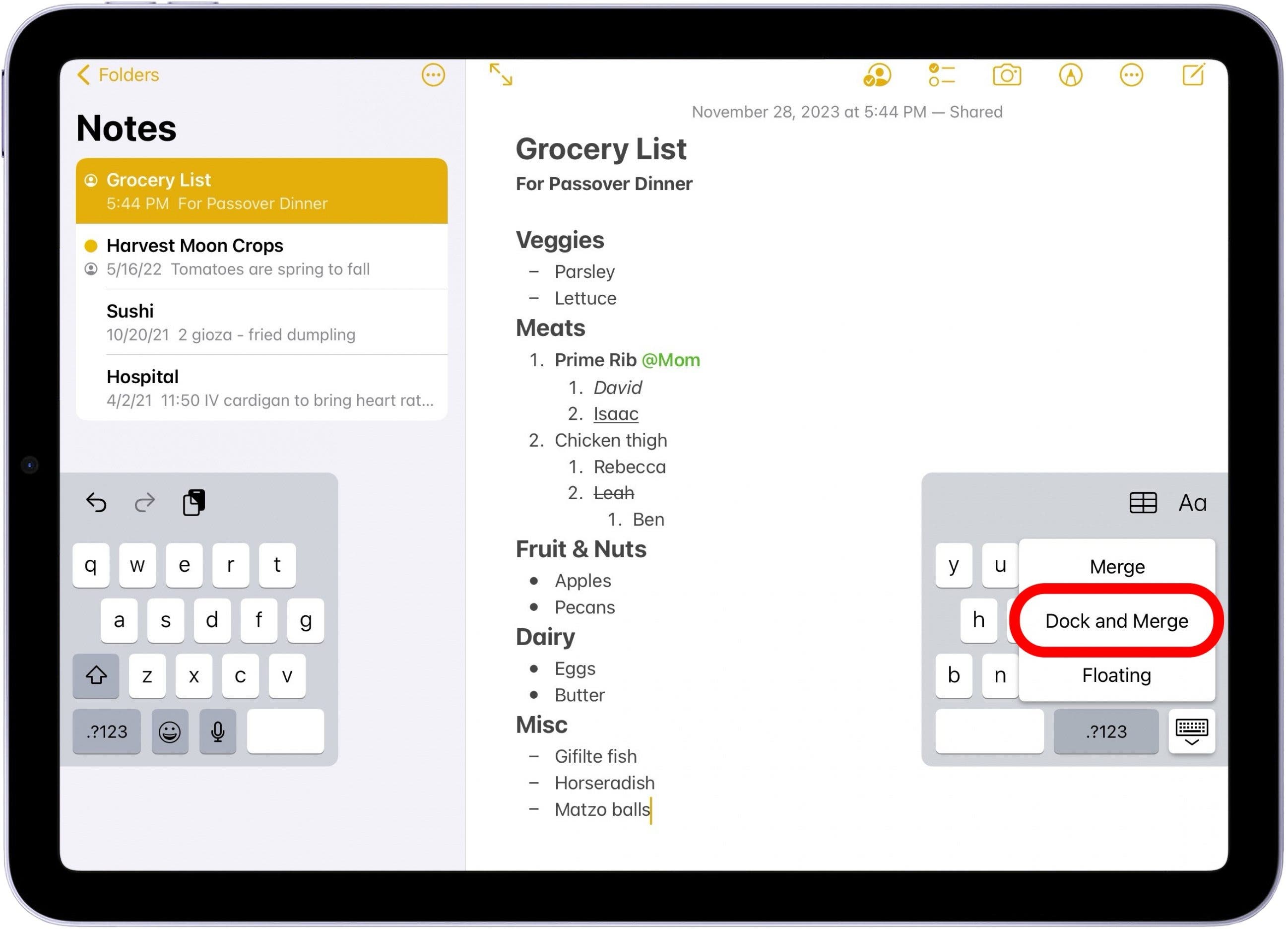 undo split keyboard on ipad