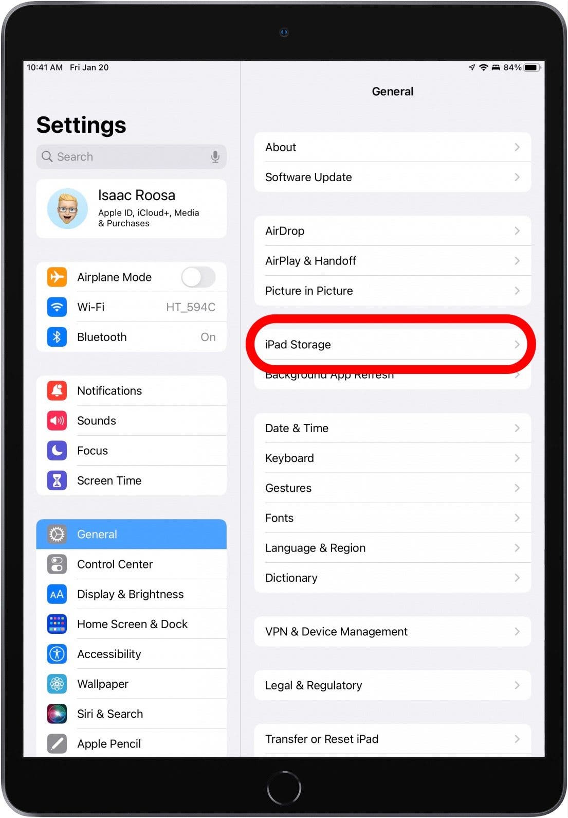 Select iPad Storage.