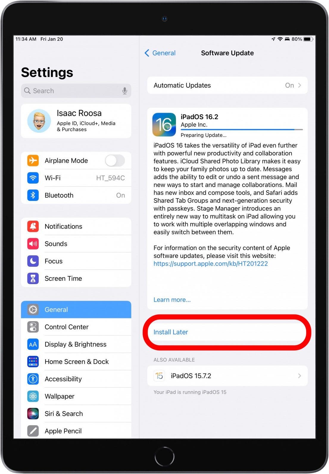 Here you will see if your iPad is up to date. If not, update your iPad and try again.