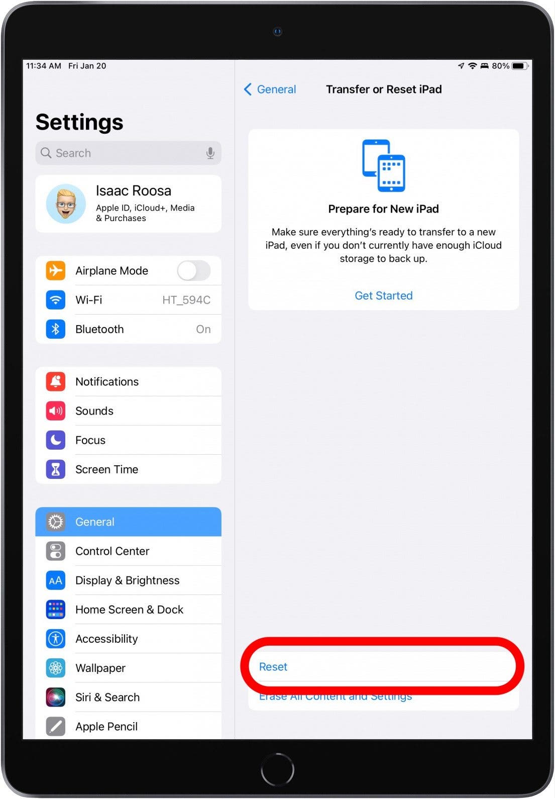 Tap Reset and follow the on-screen directions.