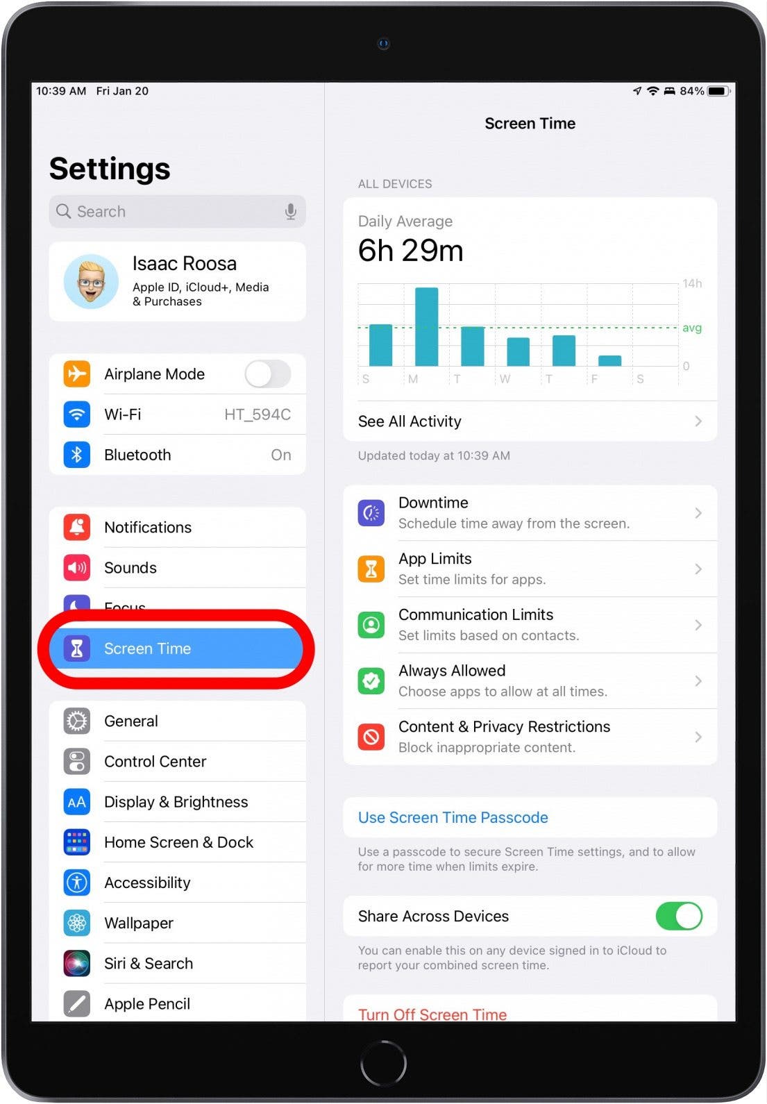 Tap Screen Time.