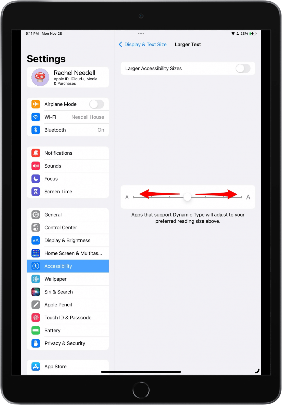 iPad text size slider