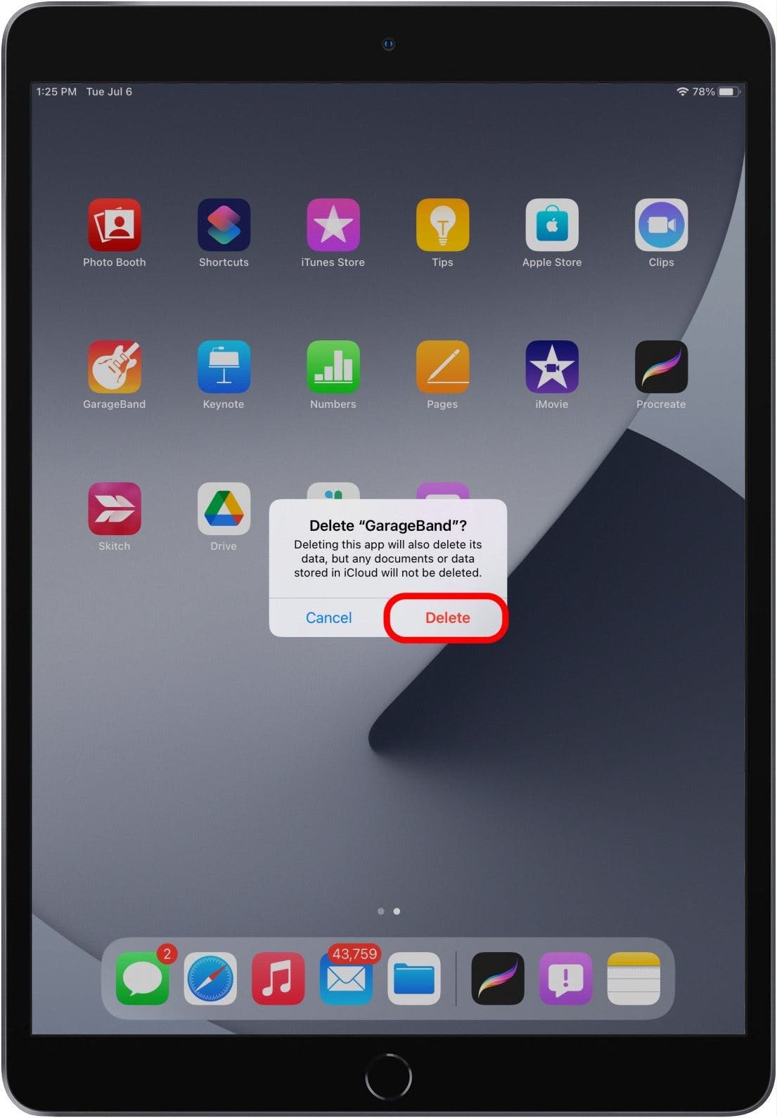 uninstall iPad app