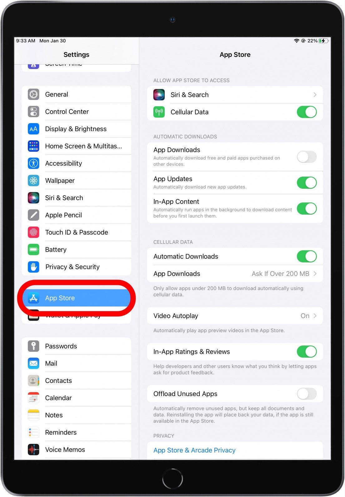 Open Settings and tap App Store.