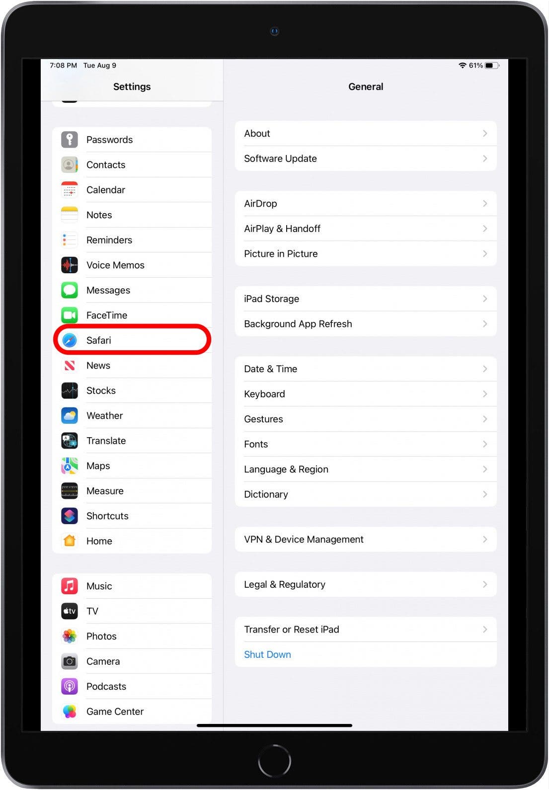 ipad settings safari advanced website data