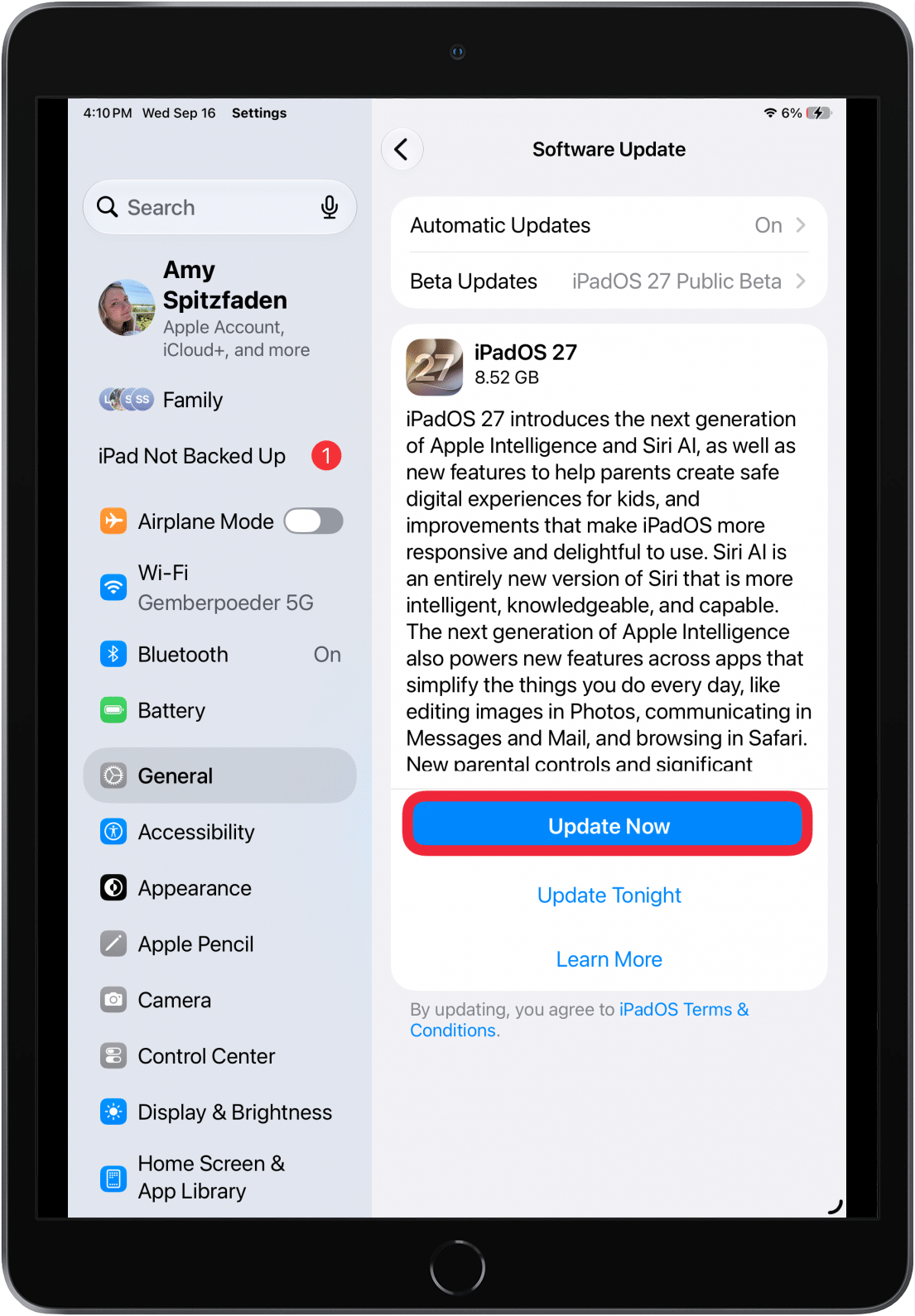tap update now (ipados27)