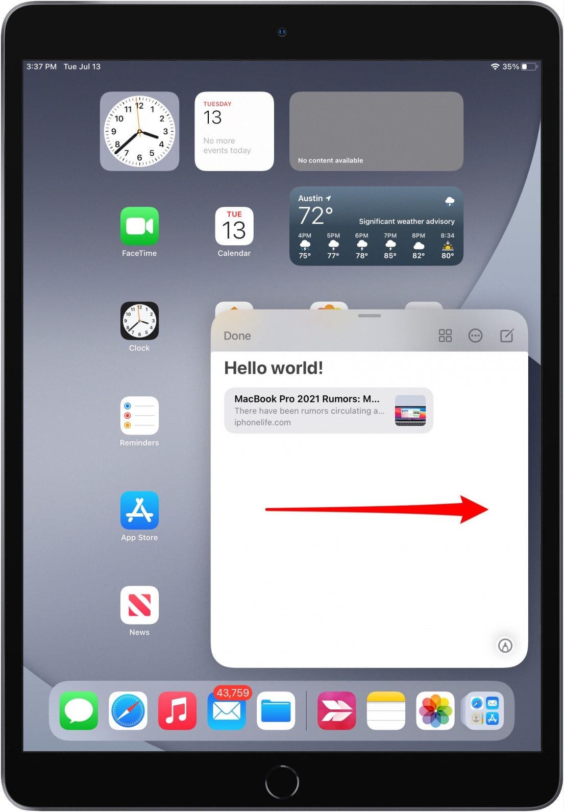 Swipe through Quick Notes