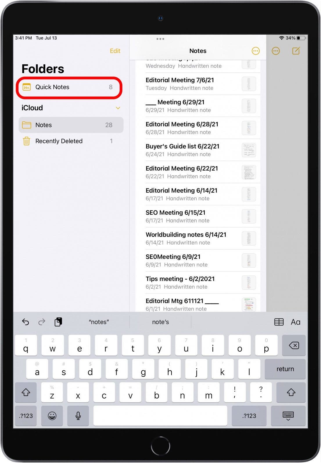 Tap Quick Notes