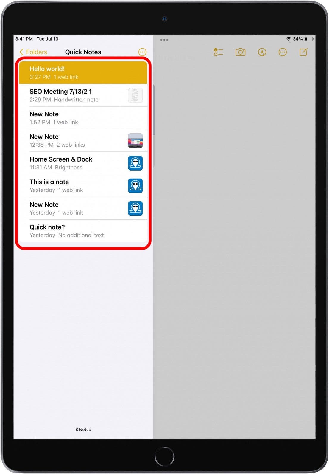 List of Quick Notes
