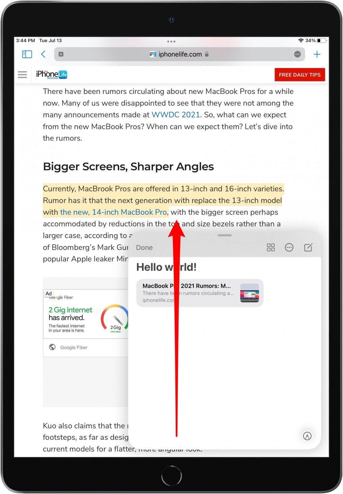 Close app to dismiss Quick Note