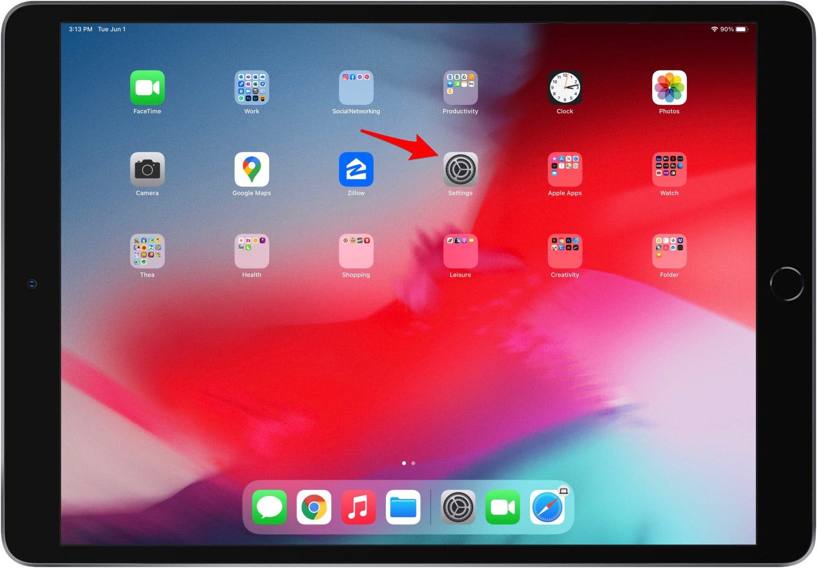 Open the Settings app to back up iPad to iCloud