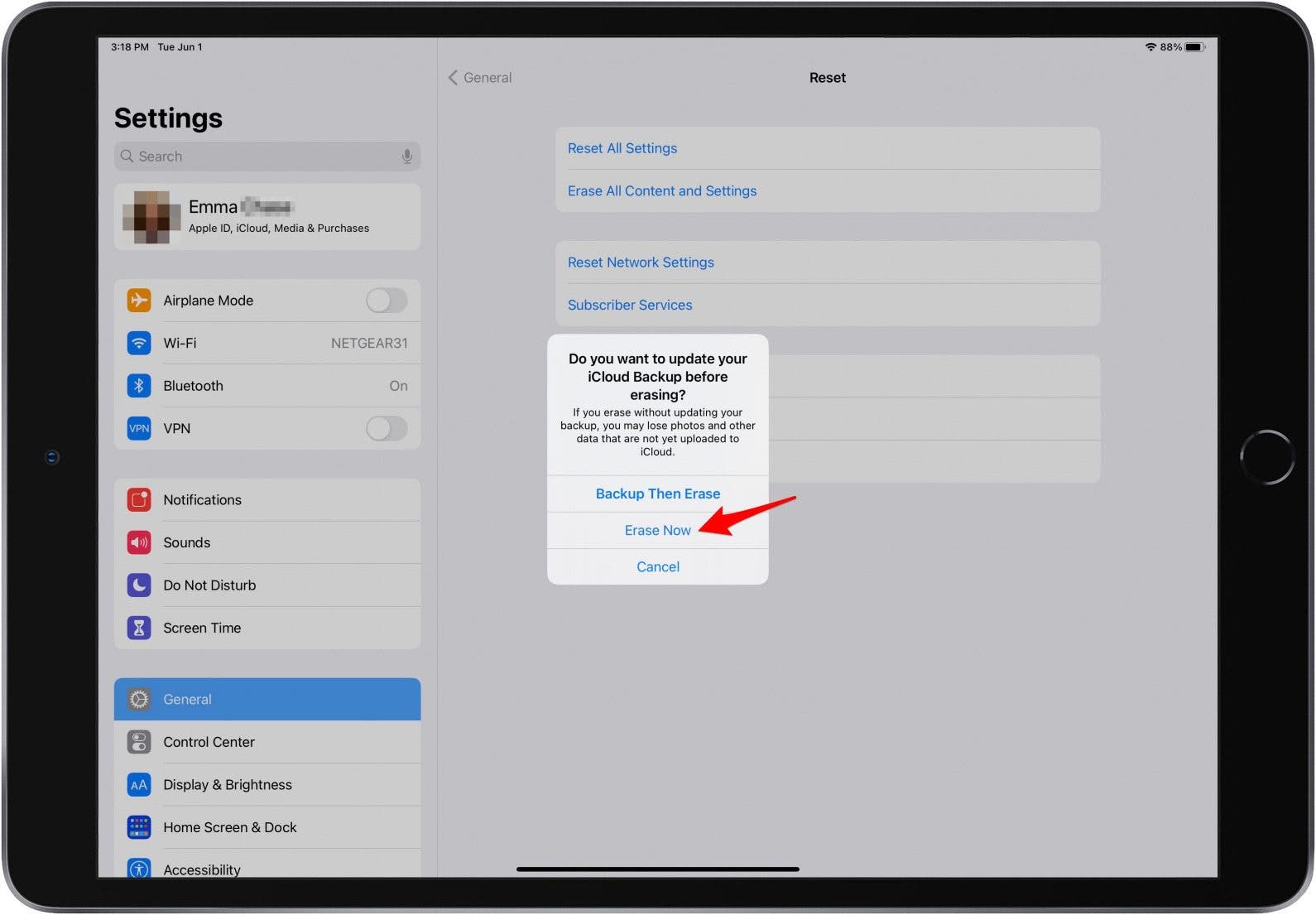 Reset iPad to factory settings