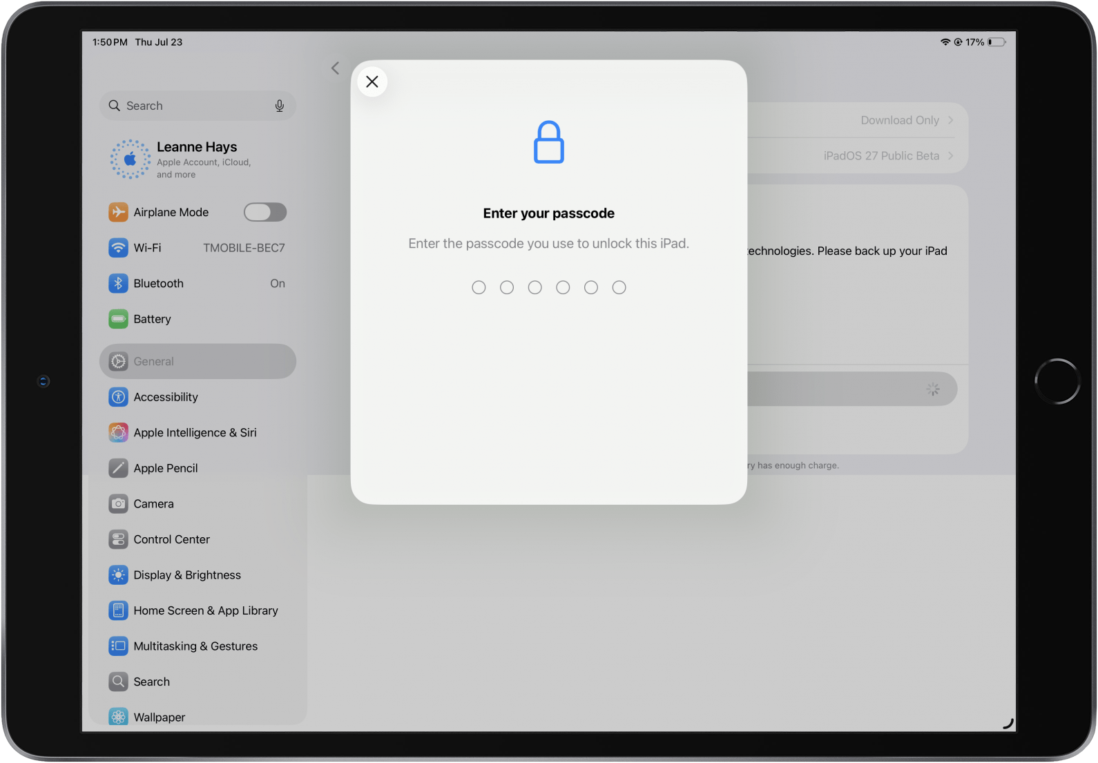 enter ipad passcode