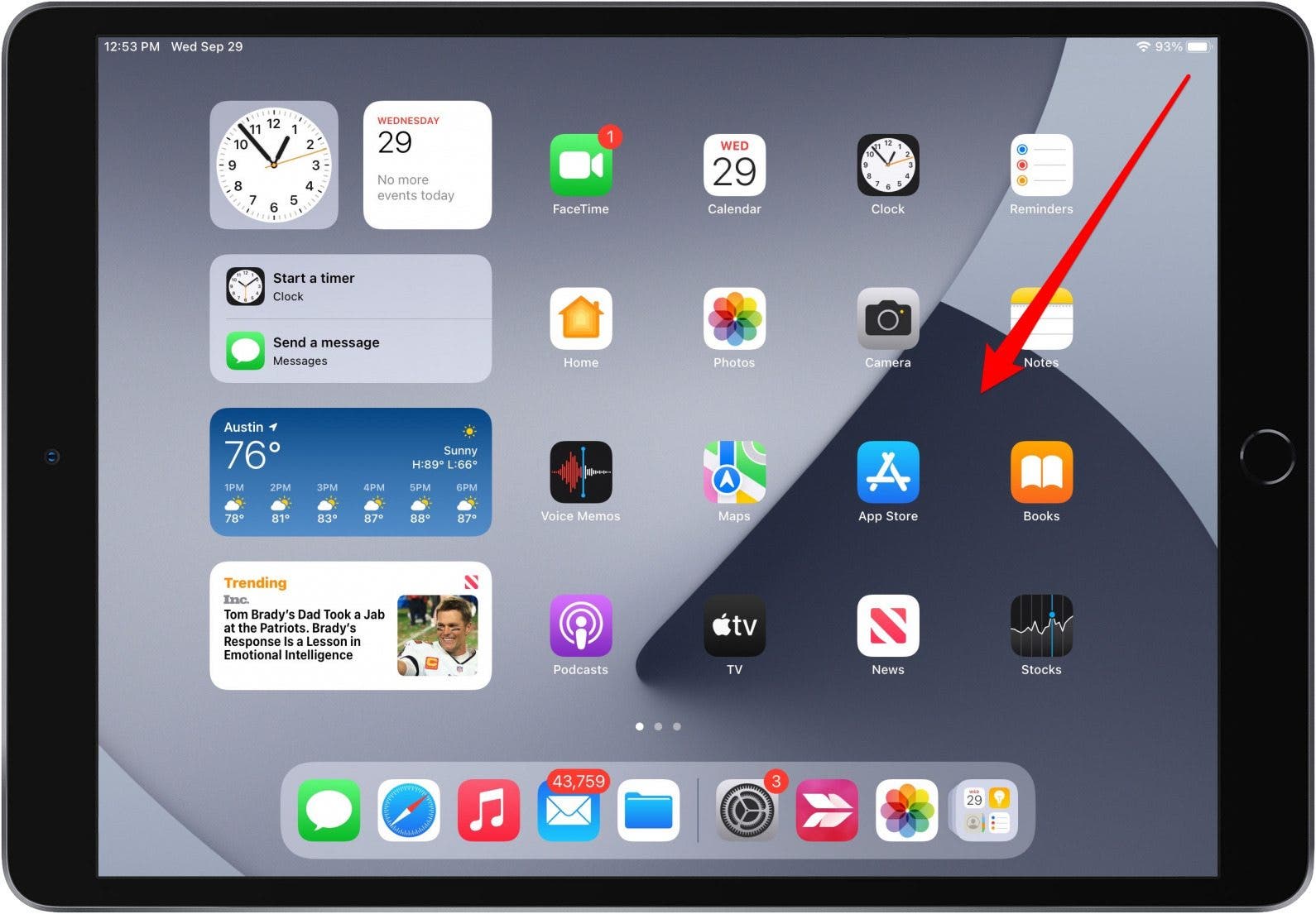 Swipe to open Control Center