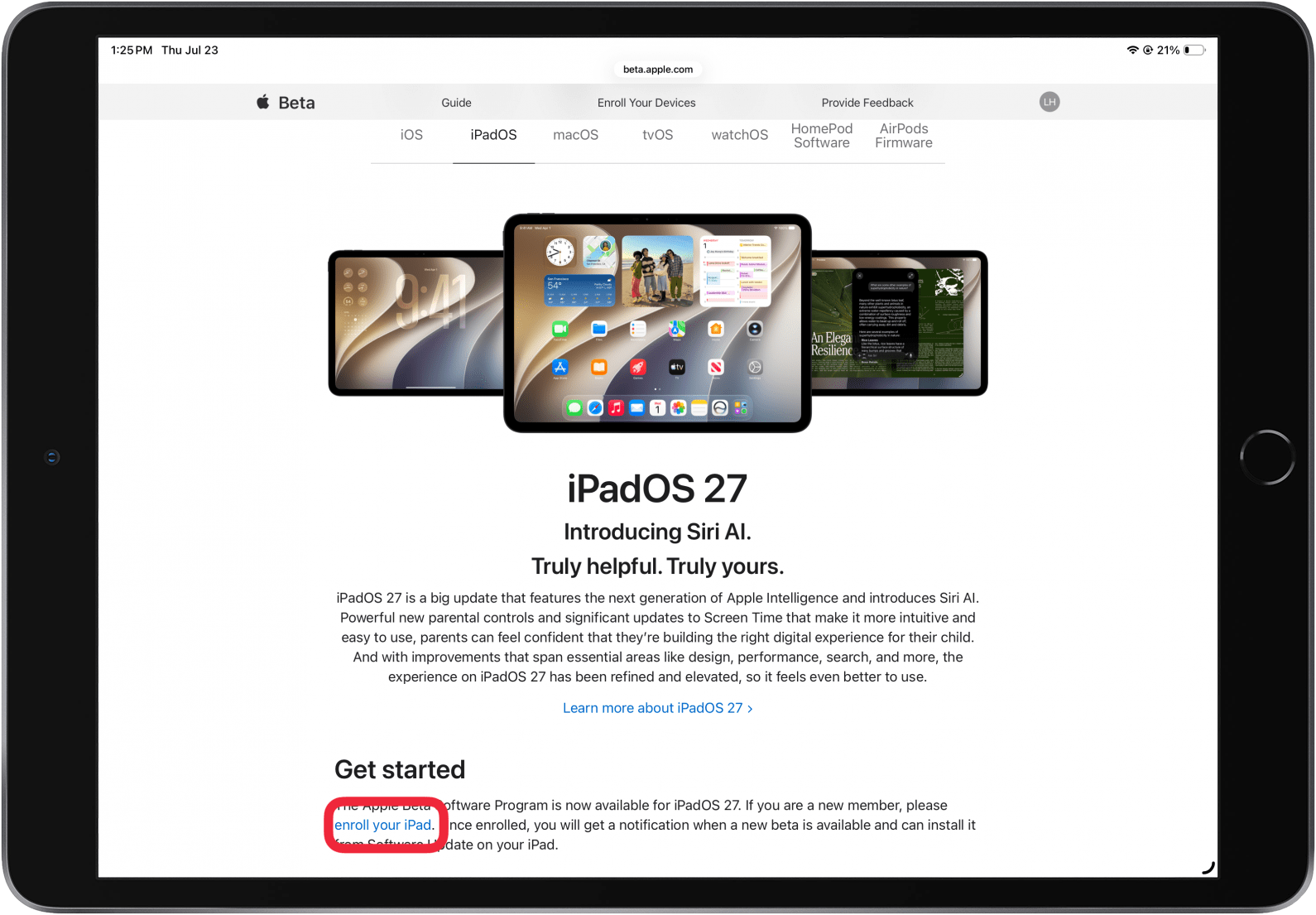tap enroll your ipad