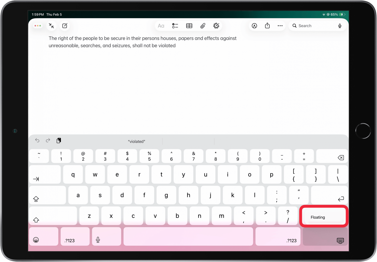 tap floating to turn on floating keyboard