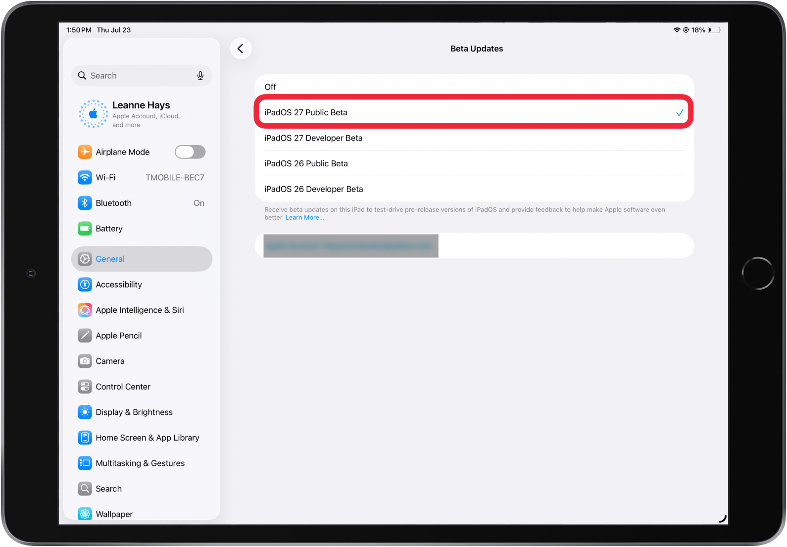 tap ipados 27 beta