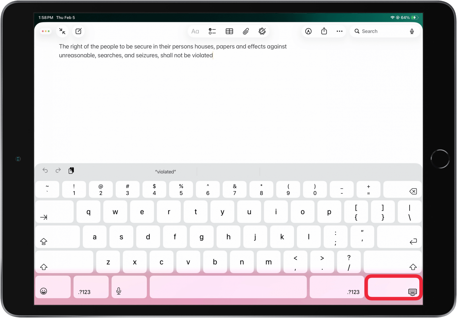touch and hold keyboard icon to turn on 