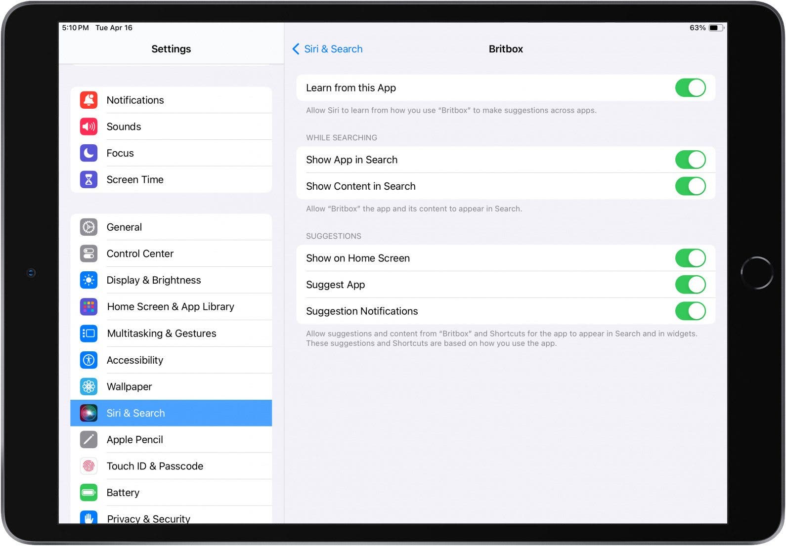 turn off siri and search settings if ipad getting slow