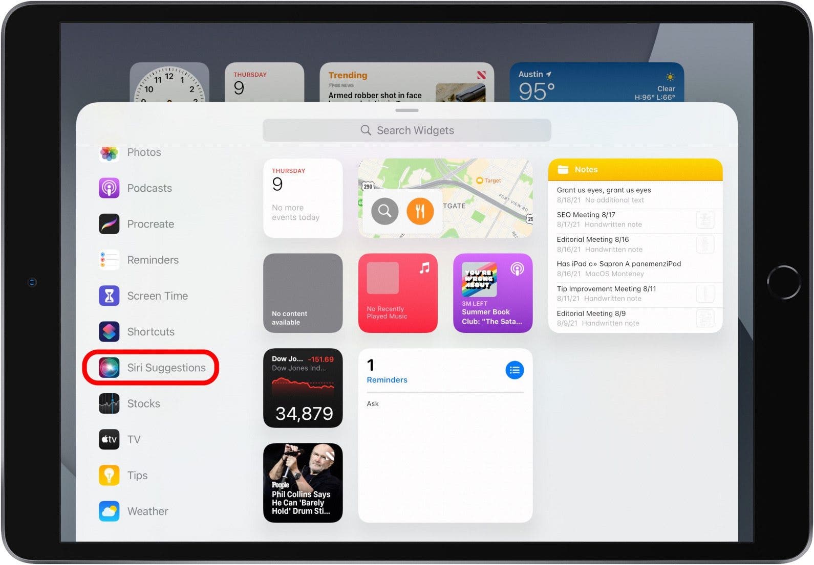 Tap Siri Suggestions