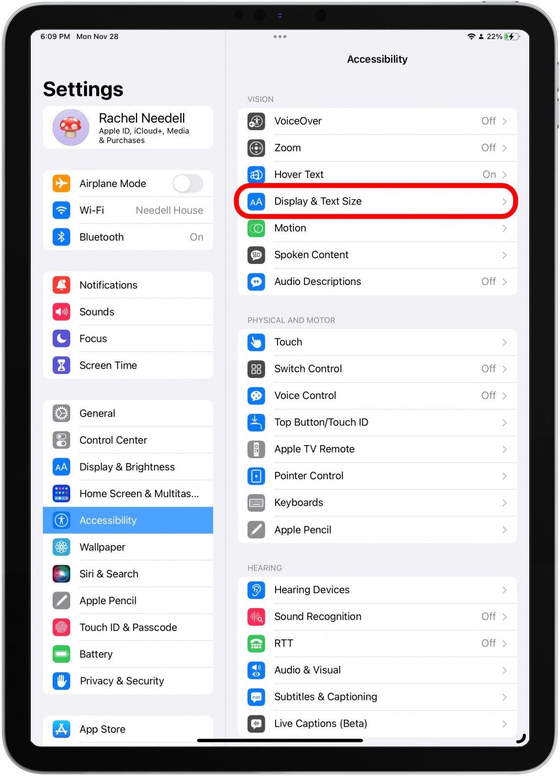 Tap Display & Text Size. 