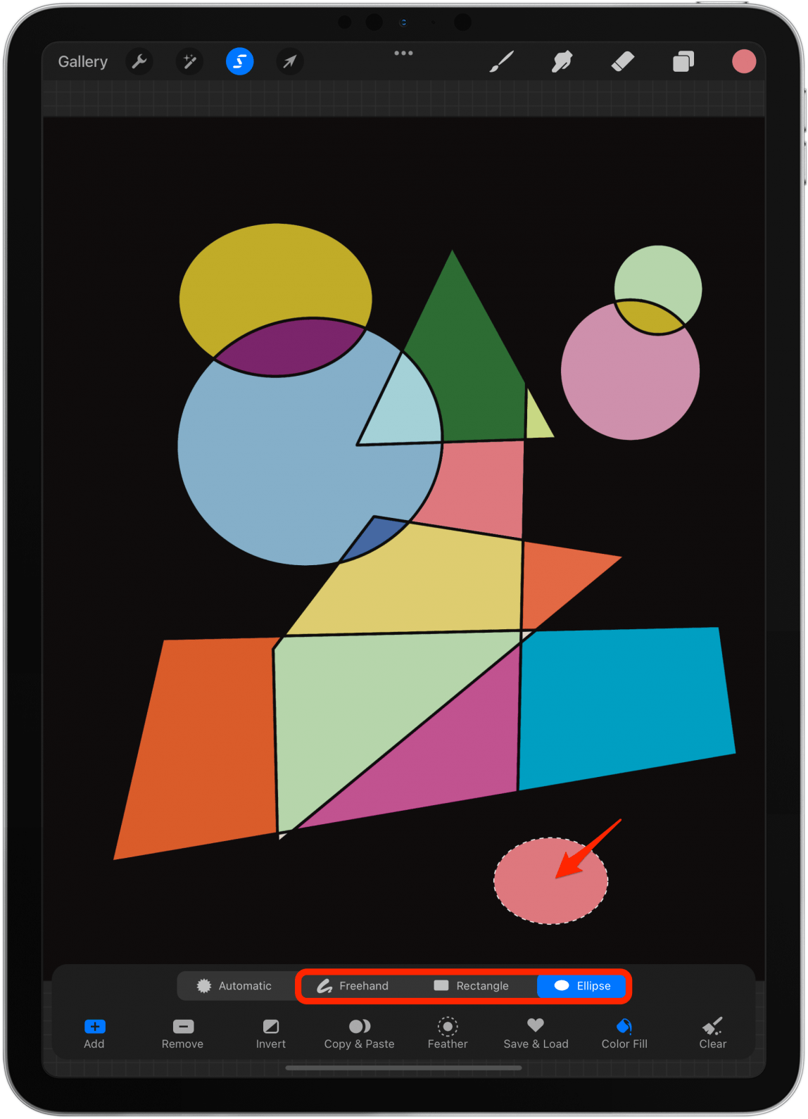 If you select the rectangle, ellipse, or freehand, you can draw shapes that will be filled in with the color in the color icon.