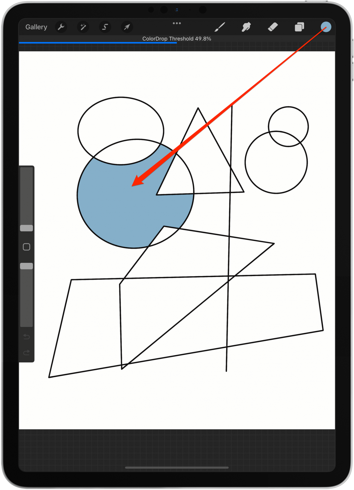 Drag the color from the color icon into your shape. 