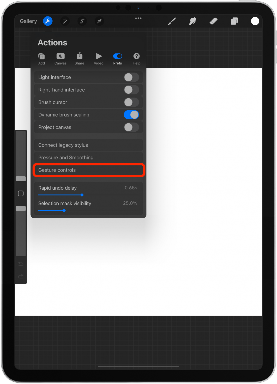 Select Gesture controls.