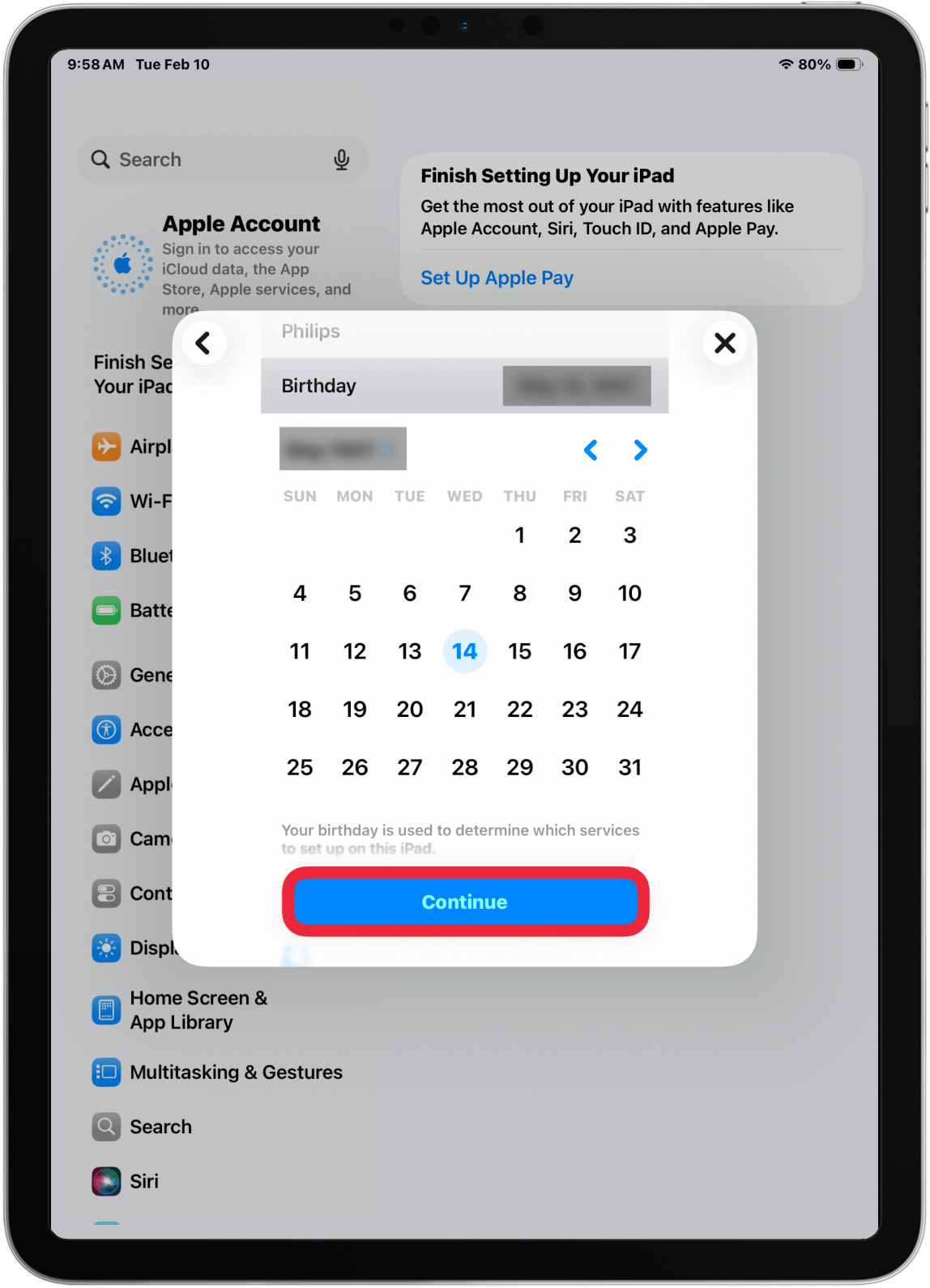 enter birthday and tap continue enter birthday and tap continue