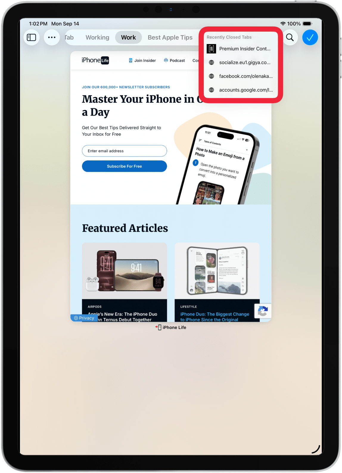 You should now see your recently closed tabs in Safari. Simply find the one you want to get back and tap it to reopen it.